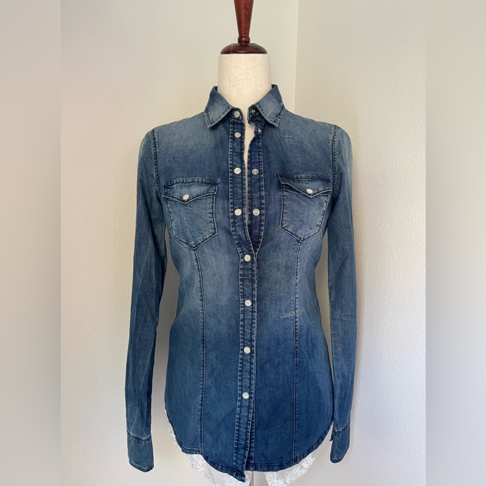 Denim button down with attached silk & lace top - Liu Jo Jeans